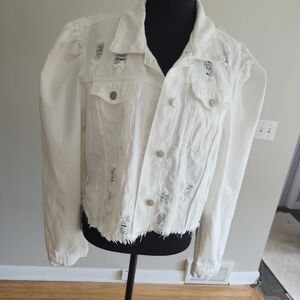 Distressed White Denim Jacket